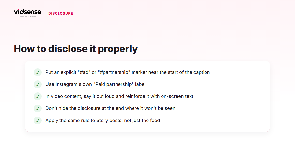 A five-item checklist for fully disclosing a partnership post